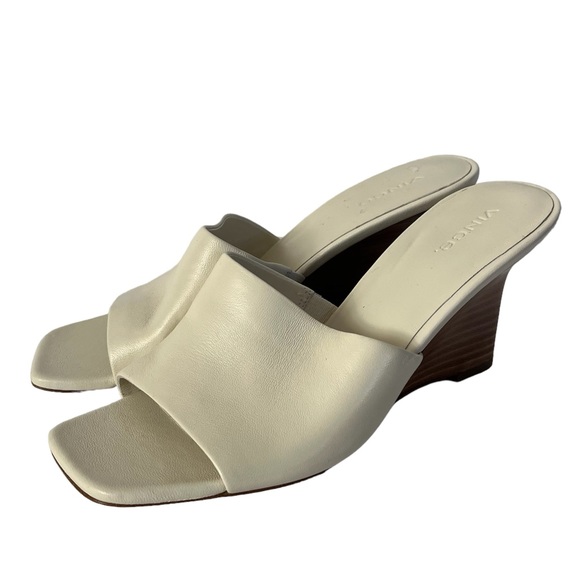 Vince Womens Pia Tan Leather Slide Slip On Wedge Sandals Shoes Size 8.5 - Picture 2 of 8